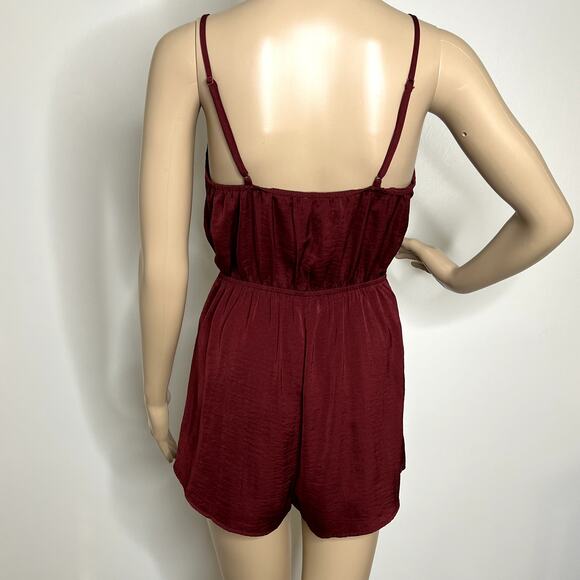 Tobi Maroon Satin Wrap Romper - Picture 3 of 8